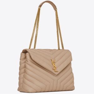 Saint Laurent, YSL, medium LouLou in quilted leather, dark beige